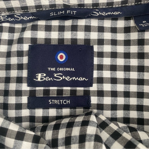 BEN SHERMAN BLACK WHITE GINGHAM LONG SLEEVE BUTTON DOWN SLIM FIT SHIRT SIZE M - Picture 3 of 6